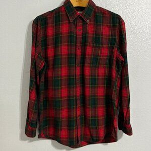 St John’s Bay Men's M Red Green Plaid Flannel Shirt Button Front Cotton LS